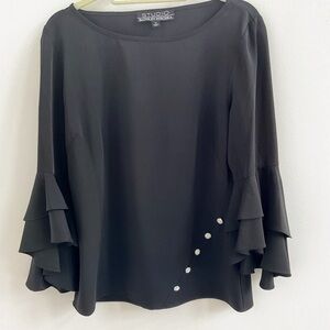 Badgley Mischka Black Ruffle Sleeve Blouse